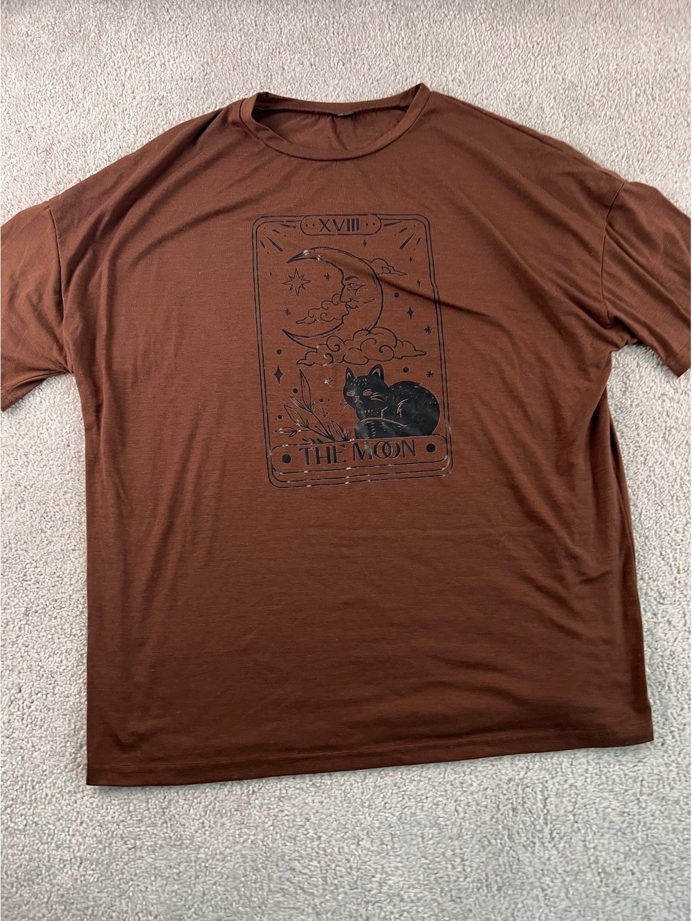 SHEIN The Moon Tarot Cat Graphic T Shirt Brown XL Witchy Goth